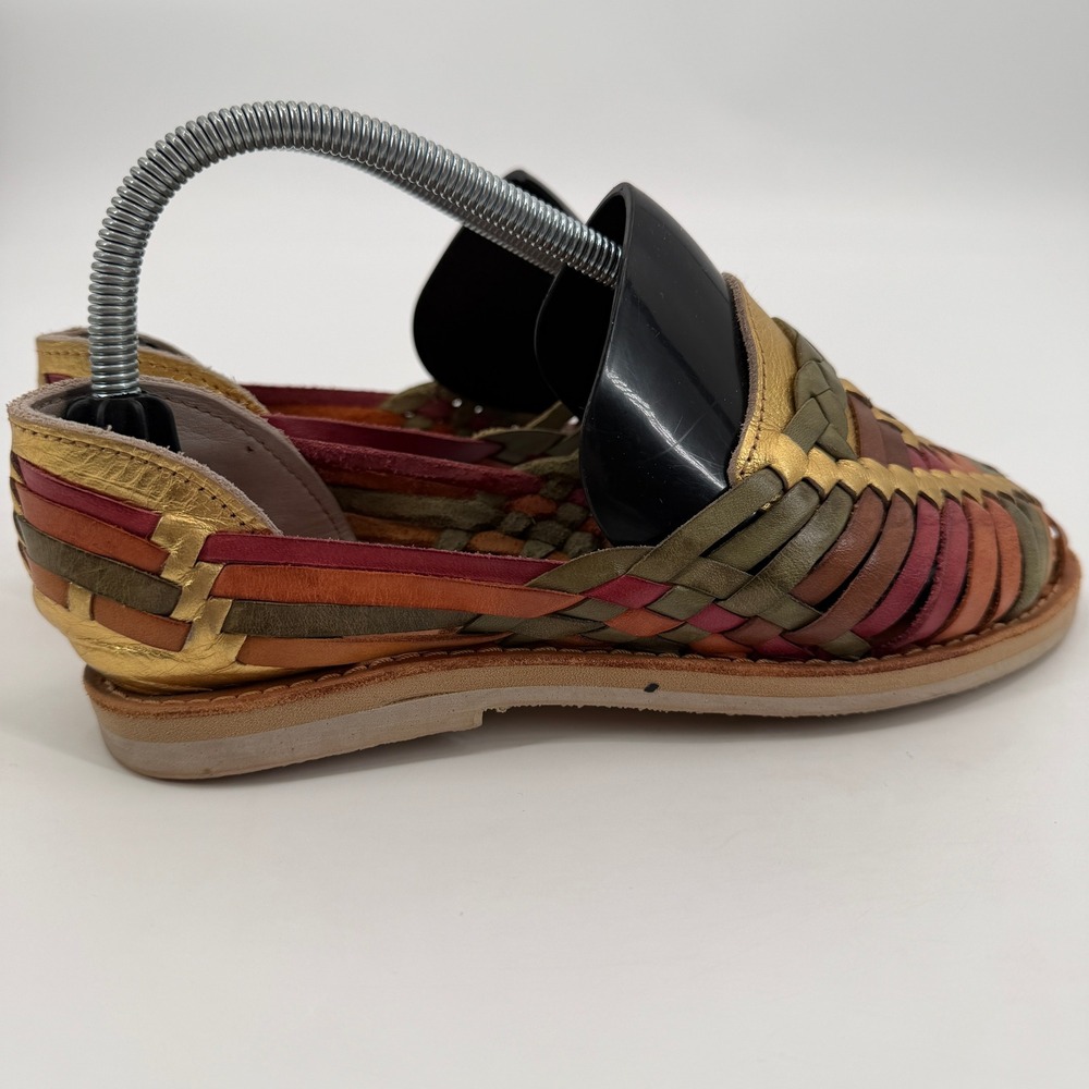 La Galana Handcrafted Leather Huarache Sandals Multicolor Woven Flats Size 38 - Picture 5 of 9